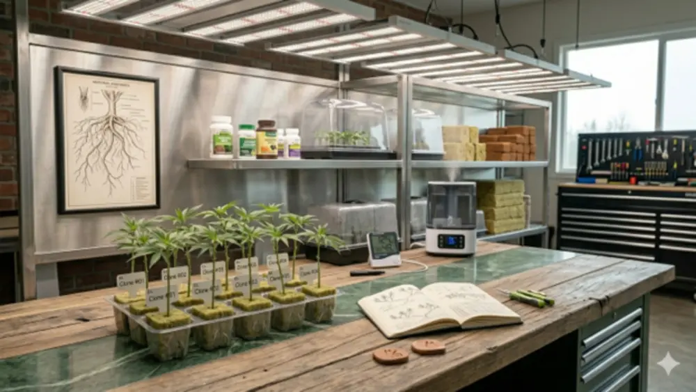 Ces boutures de cannabis ont développé des racines et sont prêtes à être rempotées.
