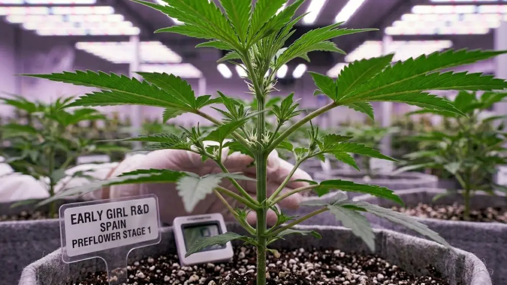 Premières préfleurs sur un plant de cannabis autofloraison pendant la phase de floraison