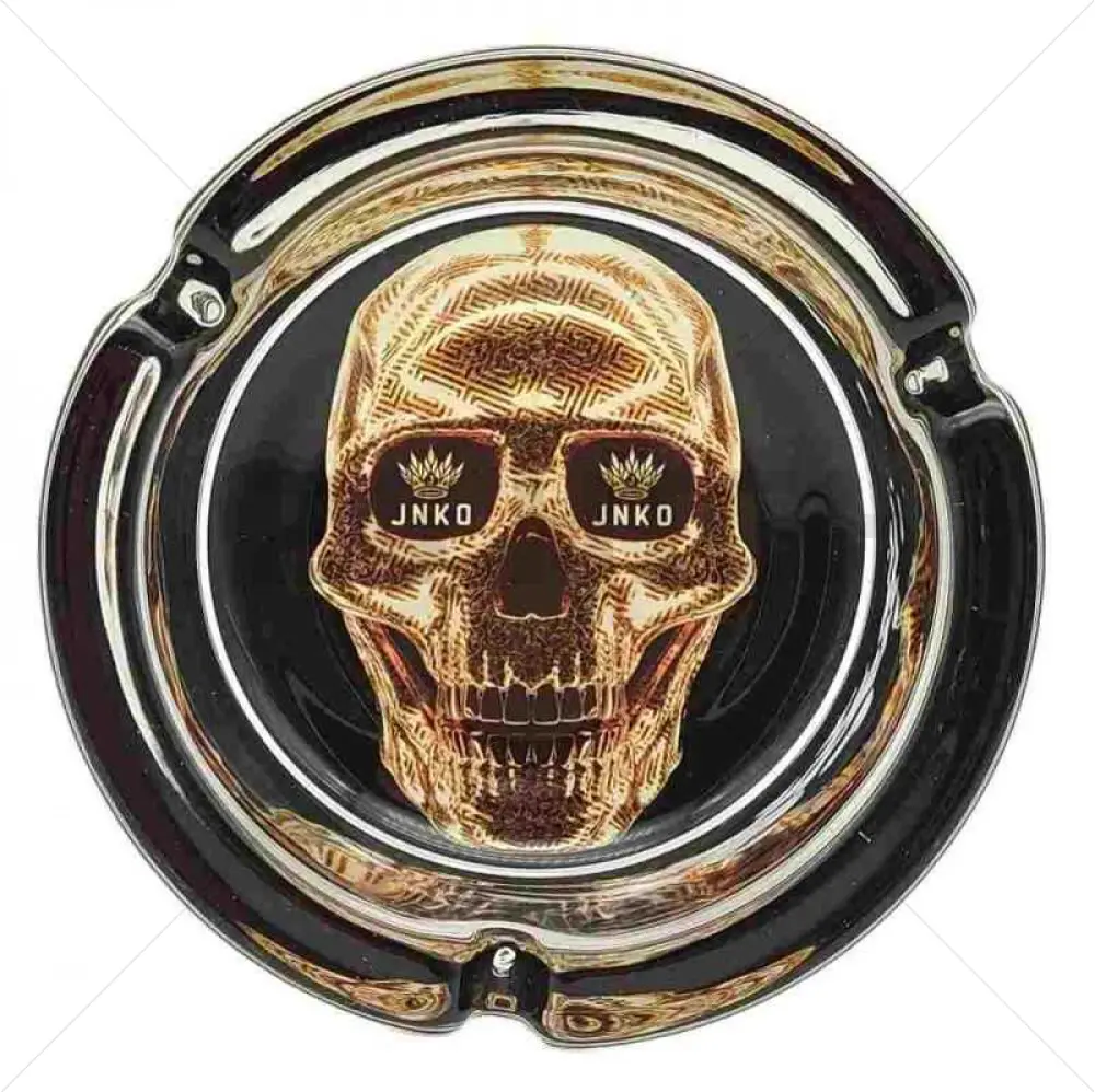 Cendrier rond en verre | Luxury Art Series | Golden Skull 1