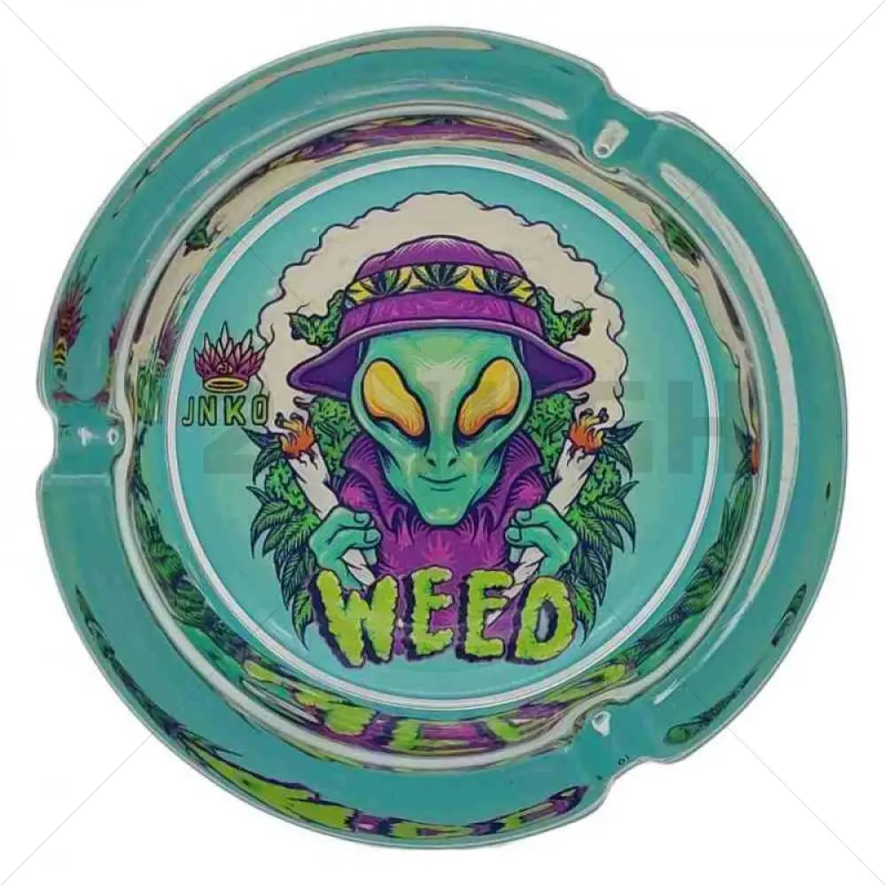 Cendrier rond en verre 10cm | Stay 420 Series | Design 1 | Alien Stoner