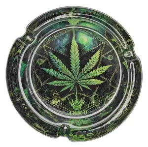 Cendrier en verre rond | Série psychédélique | Feuille de cannabis 1